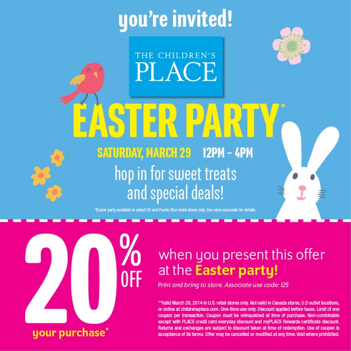 Coupon for: The Children's Place, Easter Party